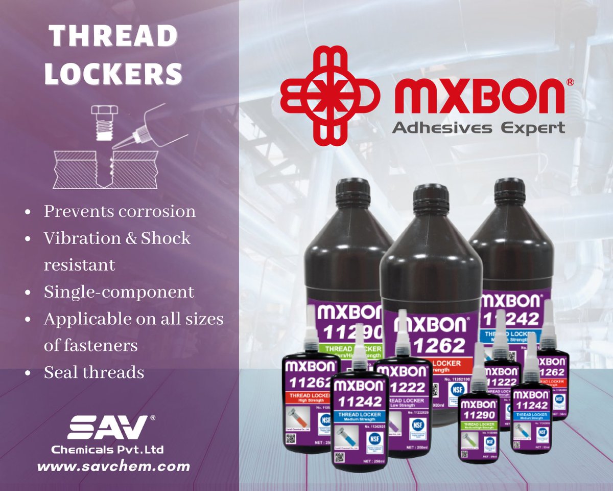 savchem's tweet image. Never let loose screws ruin your day again! 🔩💪 #Threadlocker keeps your bolts locked in place, giving you peace of mind and a secure hold.

#SAVChemicals #InstantAdhesive #MXBON #adhesiveexpert #cyanoacryalate #anaerobicadhesive