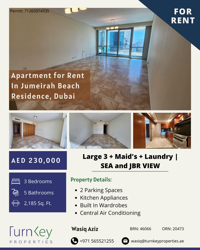 Turnkey Properties on Twitter "Apartment for Rent In Jumeirah Beach Residence, Dubai Large 3