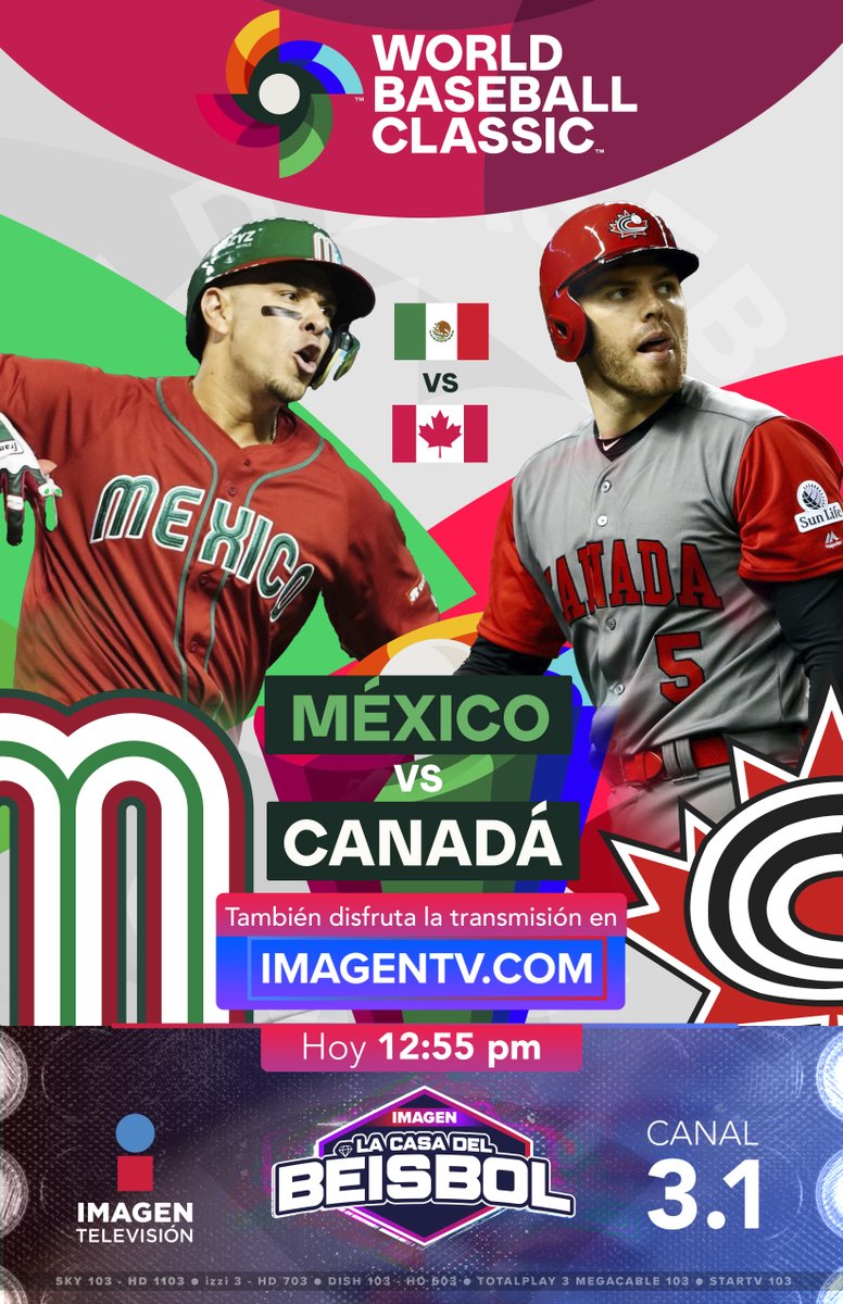 ImagenTVMex's tweet photo. Luego de dos triunfos consecutivos, México buscará el boleto a la siguiente fase ante Canadá en el #WorldBaseballClassic.

A CONTINUACIÓN: 🇲🇽🆚🇨🇦, a través de #ImagenTelevisión (Canal 3.1 de tv abierta) o aquí: https://t.co/yz1YRH3PC3

#LaCasaDelBéisbol⚾ https://t.co/fOFeSveR7y