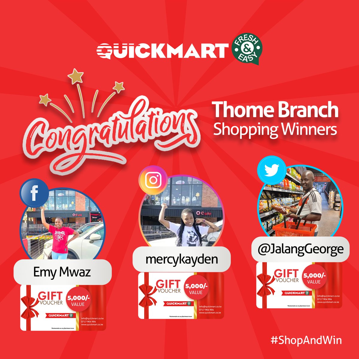 QuickmartKenya's tweet photo. Congratulations these lucky Quickmart Thome shoppers! We hope that this prize will make your shopping experience even more enjoyable.

Keep shopping for more giveaways and you could be one of our lucky shoppers!

#QuickmartThome
#Quickmart56
#FreshAndEasy
#PamojaNawe https://t.co/oRr9t0usjy
