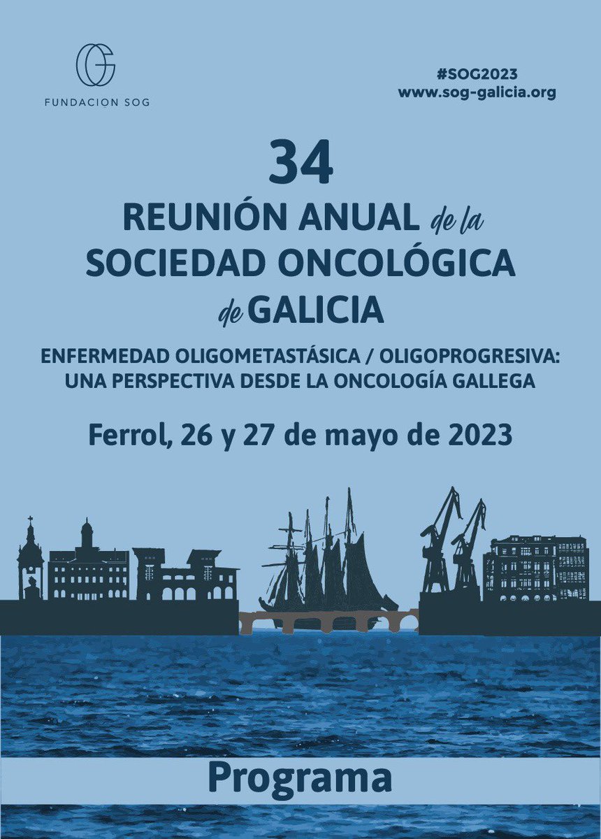 SOG_Galicia's tweet photo. En mayo (26 y 27) será la 34 Reunión Anual #SOG2023; se celebrará en Ferrol en la sede de @Afundacion_org.

Revisa aquí el programa y contacta para inscripción y hotel en congresos@oceano-azul.es .
#oncologia #Galicia

@LauraDePaz9 @afonsera1 #CHUF https://t.co/VDUI7eahGf