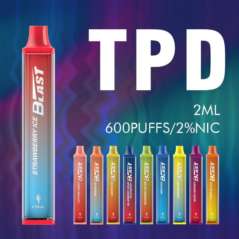 eTaboo Blast in stock now!! 🥳🥳
2 types: with and without light.
TPD compliant. 2ml, 2%.
10 flavors available:
-Menthol
-Blueberry Sour Raspberry
-Mixed Berries
-Strawberry Ice
-Tiger Blood
-Peach Ice
-Cotton Candy
-Watermelon Ice
-Banana Ice
-Grape Ice