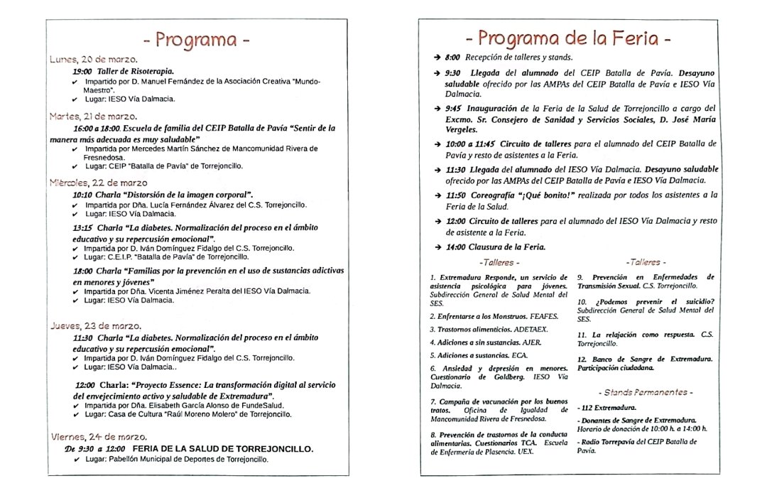escuidados's tweet photo. V Feria de la Salud de #Torrejoncillo.
No te la puedes perder!!
#EducaMente https://t.co/WqnIHYNyVl