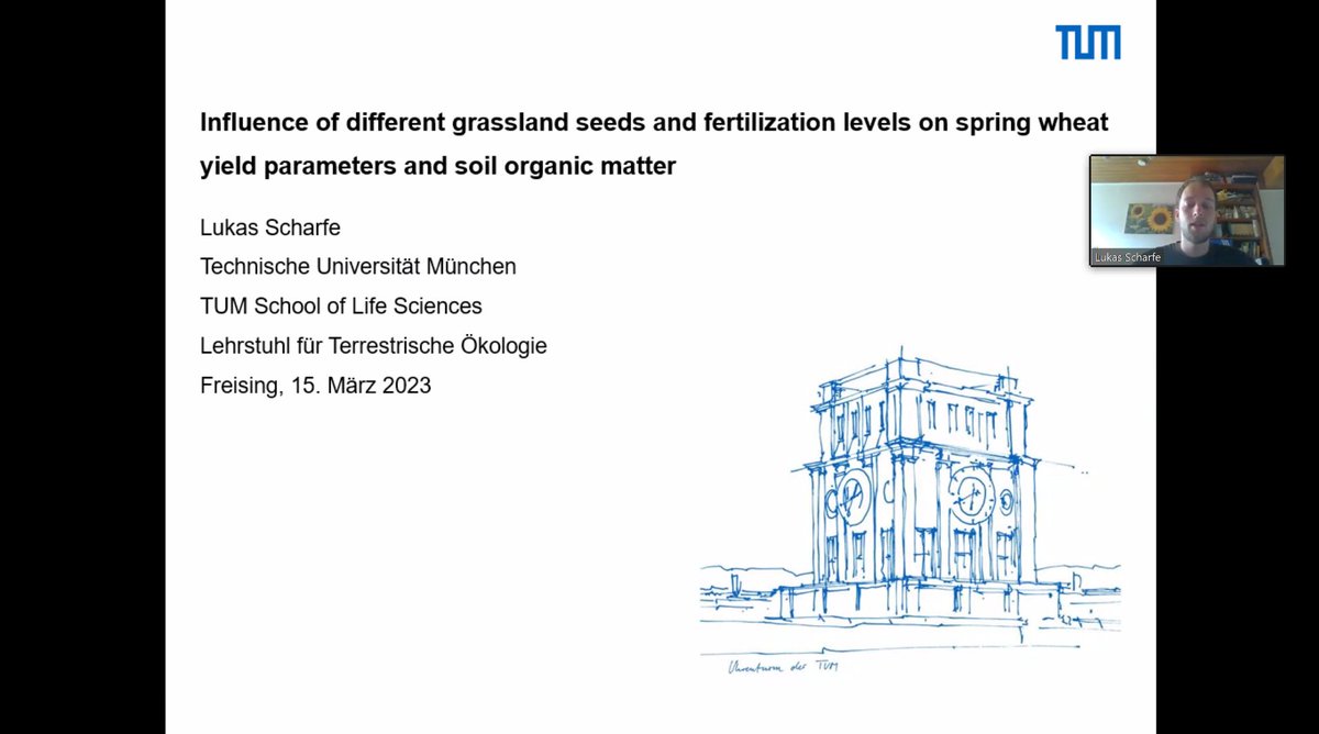 TerrEcolGroup's tweet photo. Another MSc student finished his thesis this morning. Lukas worked in the #LegacyNet project in Freising with @sebastiantmeyer and Laura. In particular, Lukas studied the effects of grassland leys on SOM and yields of cereal crops that grow in the plots afterwards. Congrats Lukas https://t.co/ASc6qPOMAK