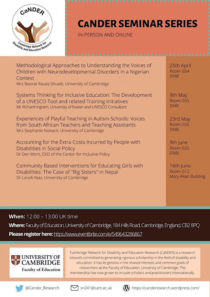 CaNDER (@cander_research) on Twitter photo 📢Join us for our new seminar series to hear about the work being done by <a href="/mont_daniel/">Daniel Hernández Montalvo</a> <a href="/basirat_rshuaib/">Dr. Basirat Razaq-Shuaib</a> <a href="/Steph_KaNo/">Dr Stephanie Nowack</a> <a href="/laraibniaz91/">Dr Laraib Niaz</a> and Richard Ingram
These sessions will be in-person and online.
From: 12.00-13.00 UK time.
Please register here: eventbrite.co.uk/e/cander-semin… 📢Join us for our new seminar series to hear about the work being done by <a href="/mont_daniel/">Daniel Hernández Montalvo</a> <a href="/basirat_rshuaib/">Dr. Basirat Razaq-Shuaib</a> <a href="/Steph_KaNo/">Dr Stephanie Nowack</a> <a href="/laraibniaz91/">Dr Laraib Niaz</a> and Richard Ingram
These sessions will be in-person and online.
From: 12.00-13.00 UK time.
Please register here: eventbrite.co.uk/e/cander-semin…