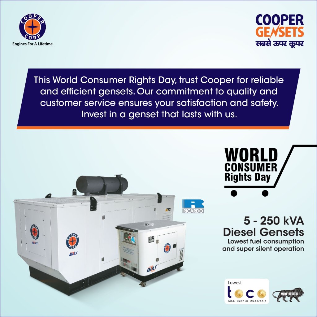 CooperCorpIndia's tweet photo. Empowering consumers with the promise of safe, reliable gensets and trustworthy service, with Cooper. #SabseOoperCooper #PoweredbyCooper #CooperGensets #WorldConsumerRightsDay https://t.co/ixucXa3SQj