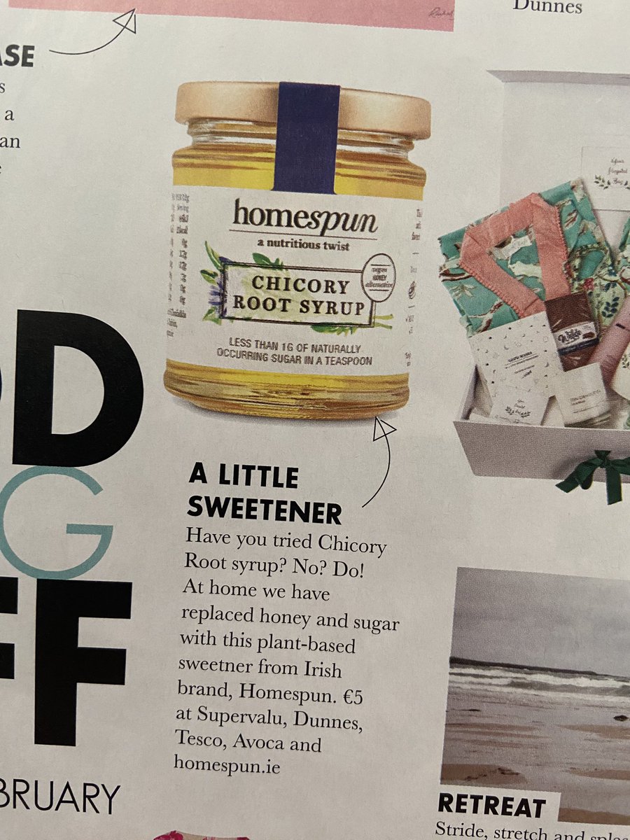 Thank you <a href="/VIPmagaz/">VIP Magazine</a> for highlighting our low sugar Chicory Root syrup as it’s rolled out into 150 <a href="/SuperValuIRL/">SuperValu Ireland</a> stores this month! Pick up a jar of our plant based prebiotic fibre rich honey alternative in store now. Delicious taste, fraction of the sugar! Bottled in Co Laois 💚