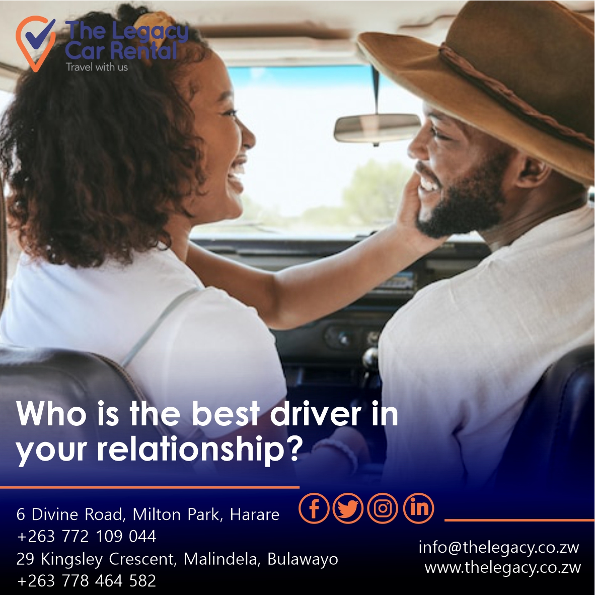 legacy_rental's tweet photo. Who is the best driver in your relationship?
#bestdriver #driver #midweekquestion #yourrelationship #carrental#rent #relationship #WednesdayWisdom #smile #midweek #carhire #vehicle #hire #car #travel #booknow #customerservice #travelwithus #choose #us #rental #legacy #chooseus https://t.co/7l2BPSETYE