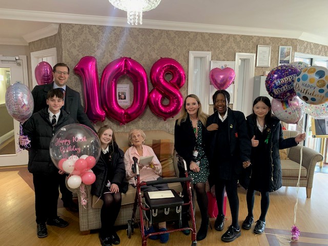 We are so proud of our students for taking #Birthday cards and gifts to Violet who is now 108! Happy Birthday, Violet! #KingJohn #KingJohnSchool #KJS #Benfleet #Community #Zenith