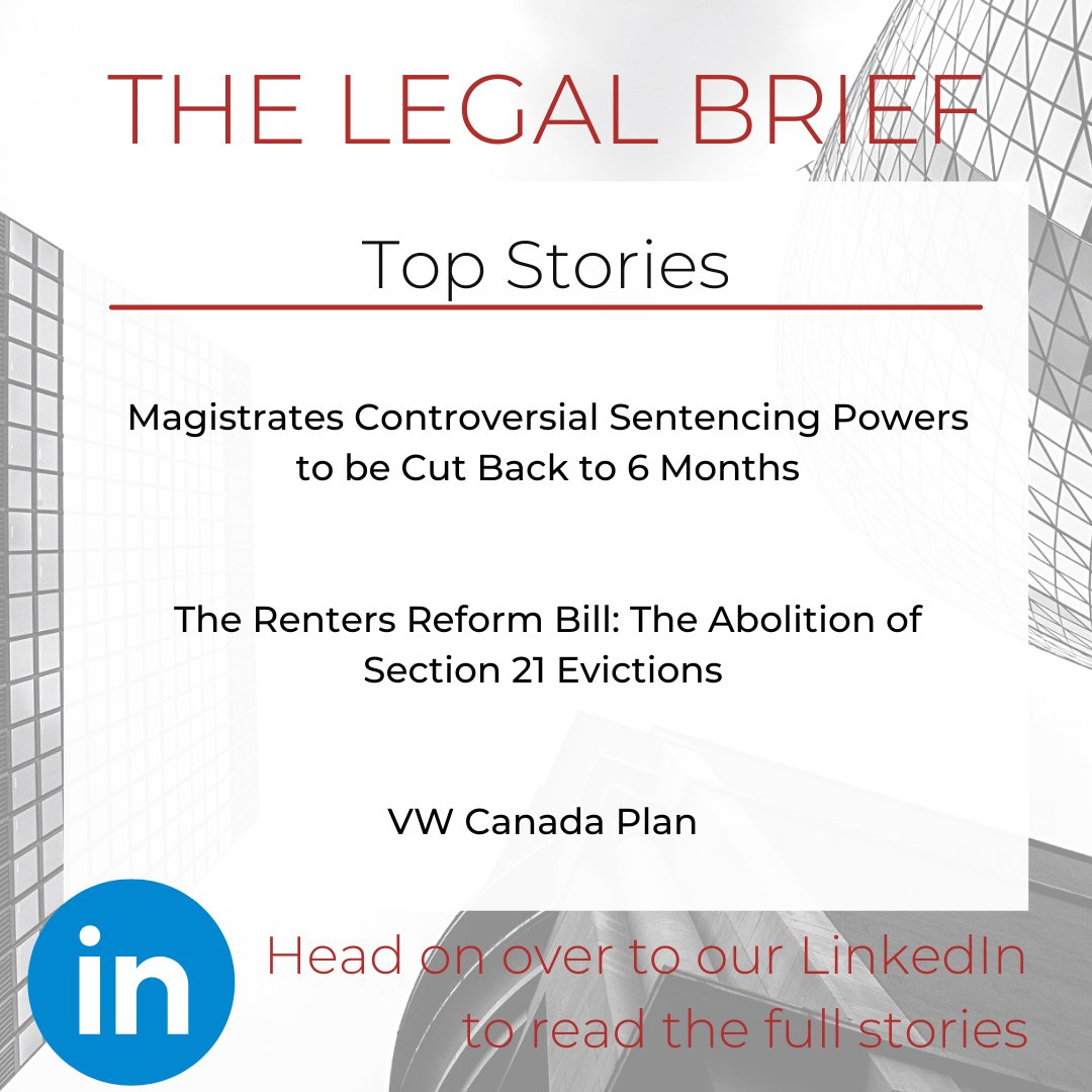 🚀🎙️ #TheLegalBrief: Major shakeups ahead! ⚖️ Magistrate sentencing powers get a trim, #Section21 evictions face extinction, and VW Canada makes moves 🚗
🔥 Plus, catch the latest @LegalSpeakPod featuring Legal Tech expert @nonboringlawyer! 👏
#LegalNews @goclio @RobertHanna_eth