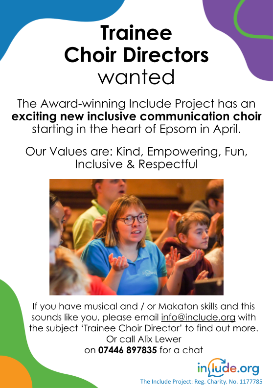 Are you musical and inclusive, not too far from Epsom? Recruiting for Trainee Choir Directors! Makaton skills a bonus but training provided as needed. Please share 🙏 bit.ly/3A57IQ5 #jobs #parttime #choir #inclusion #communitychoir #epsom #surrey #WeTalkMakaton #SLTPeeps