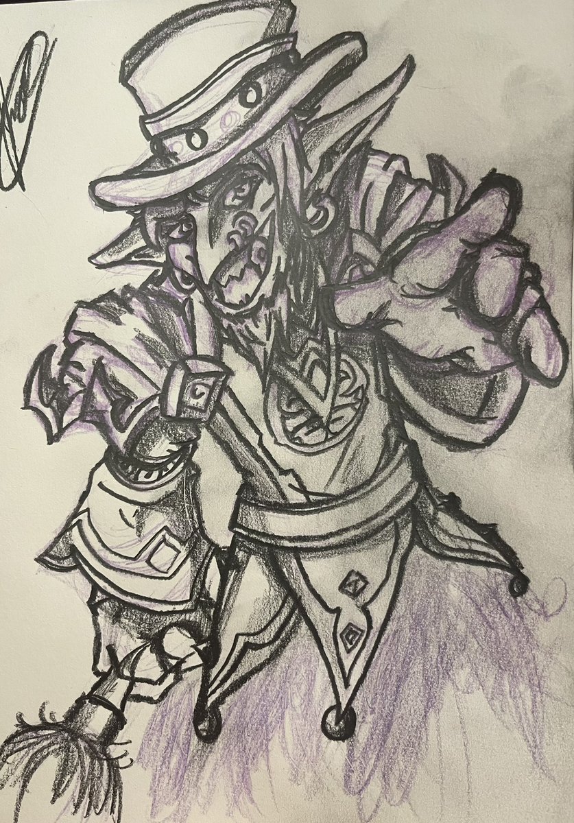 KezanRaven's tweet photo. Been drawing all night, here’s my newest gob:  Fibbin B. Goldbomb, a priest/ring leader for the Darkmoon Faire! #warcraft #goblin #wyrmrestaccord https://t.co/Ue12BU0JRJ