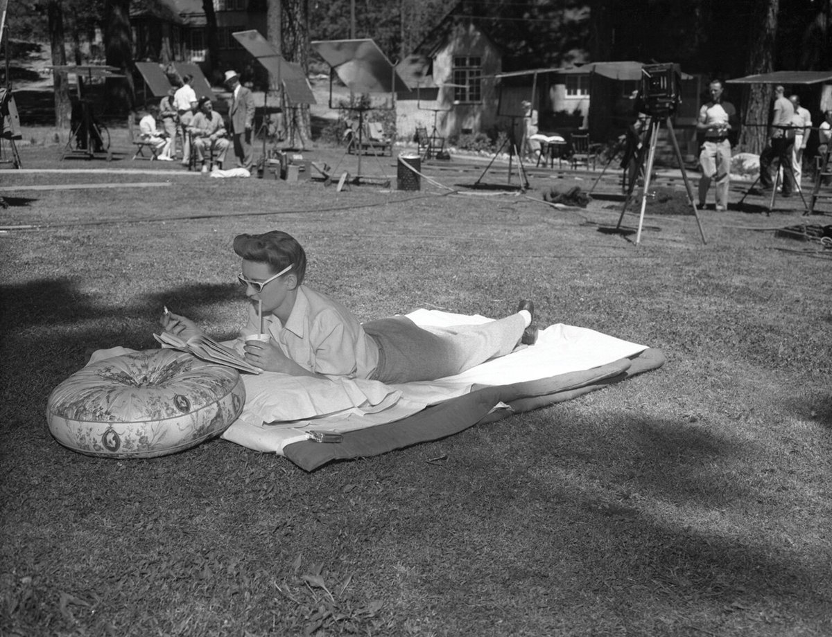 Bette Davis during a break from filming on the set of Now, Voyager (1942)