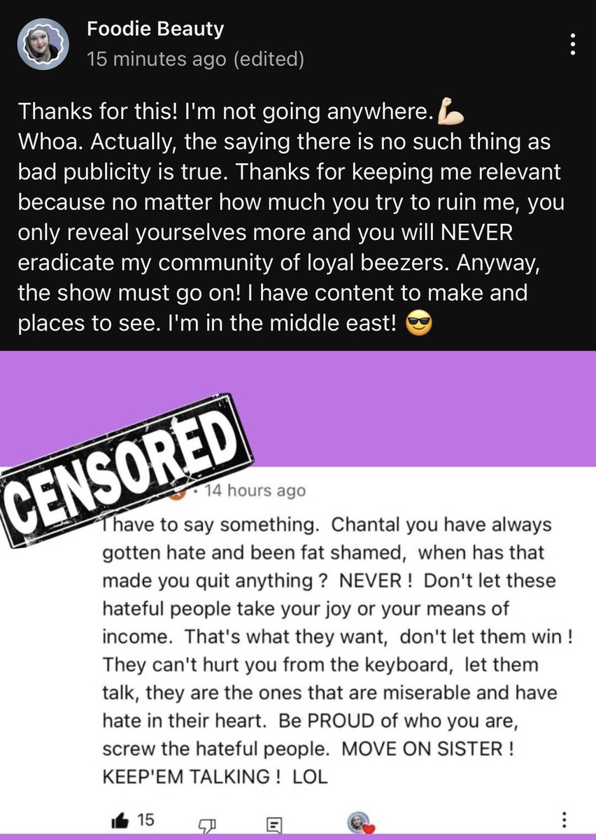 Prediction:
Chantal will use this comment to lay the groundwork for ditching tiktok & returning to yt. But totally because she chose to, not because she got ran off the platform. All while fishing for asspats for being so courageous and strong. 
Youknowwhatimean guise?