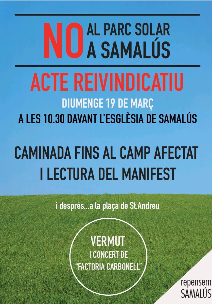 cupcanoves's tweet photo. Nosaltres diumenge serem a #Samalús pero dir NO al parc solar a Samalús. Renovables sí però no així https://t.co/KMTeSIdoyq