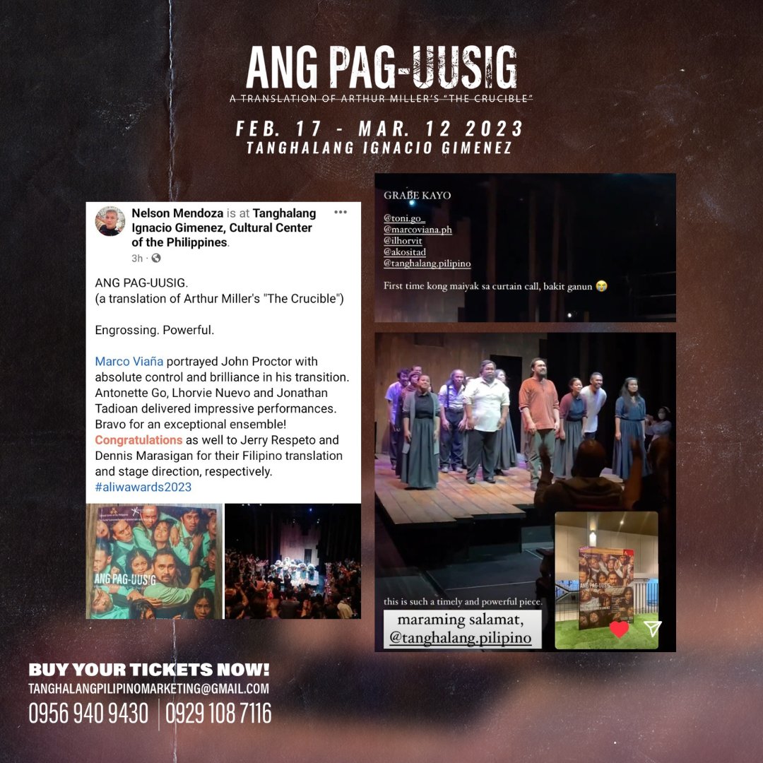 tanghalangPH's tweet photo. “Outstanding show!”
“Nakakanginig laman talaga ang mga eksena.”
“Such a powerful show!”

#PAGUUSIG2023
#AngPagUusig
#MulingPaghatol
#UtakPusoBayan
#CCPBlackBoxTheater
#PaguusigReactions https://t.co/RpZWgqHfO8