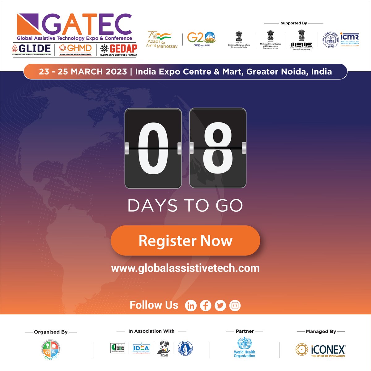 gatecevent's tweet photo. #GATEC2023 8 Days To Go

Register Now at https://t.co/YDxWpmdNhY
Email Us at secretariat@globalassistivetech.com

#gatec2023 #conference2023 #expo #AssistiveTechnology #healthcare #assitivetechnologyprogramme #medical #greaternoida #indiaexpocentre #iconex #innovation #technology https://t.co/UQ5nYyorf3