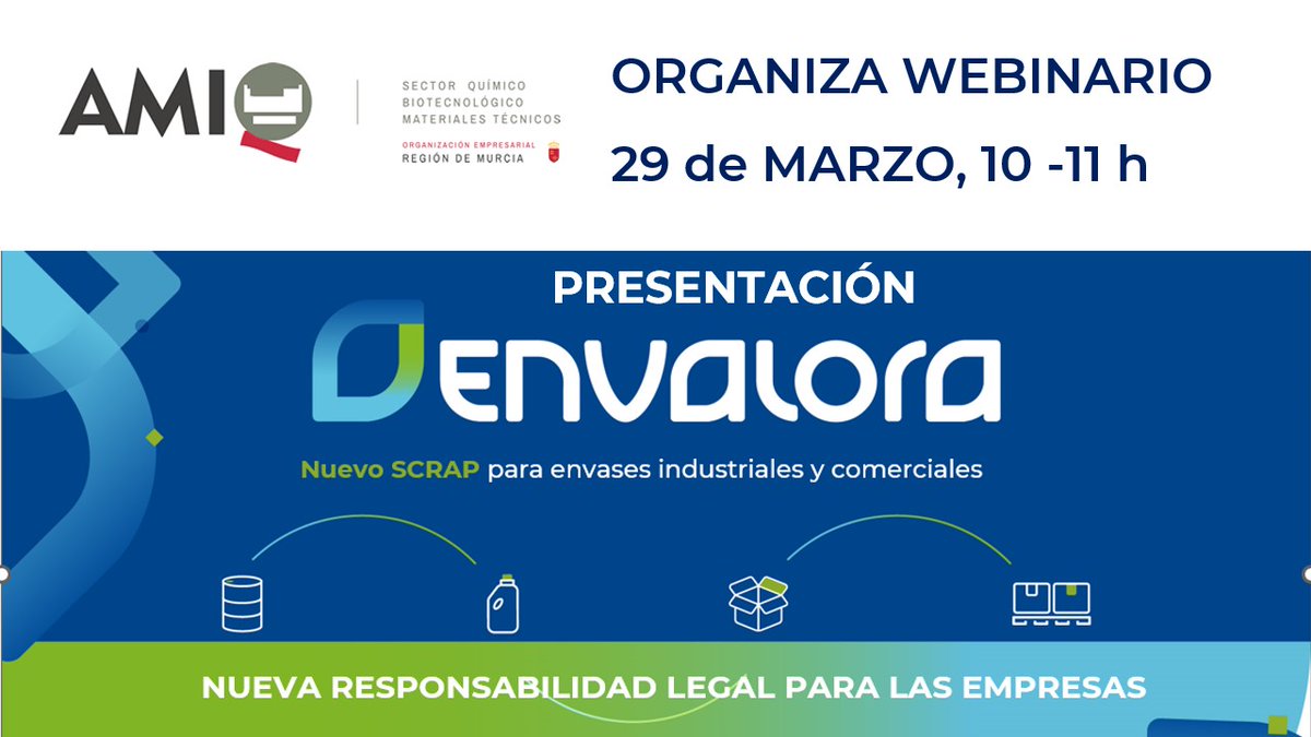 AMIQ organiza un webinar para presentar ENVALORA nuevo #SCRAP de envases industriales y comerciales 
¿Quieres entender las nuevas obligaciones legales que afectan a tu #empresa tras la aprobación del Real Decreto 1055/2022 de envases y residuos de envases? mailchi.mp/ceab8b5ae1c6/s…