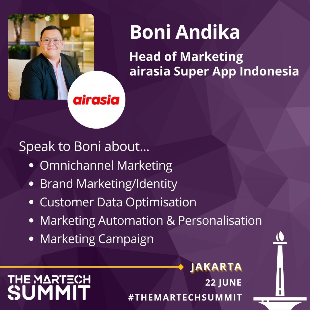 Martech_Summit's tweet photo. Welcome Mr Boni Andika from @airasia to The MarTech Summit in Jakarta on 22 June 2023!
Find out more at: https://t.co/9wlrW6taPo
π¦ Super Early Bird Sale Now On Until 30 March!
#themartechsummit #martech #martechasia #jakartasummit #omnichannel #brandmarketing #brandidentity https://t.co/WlBFSDtarC