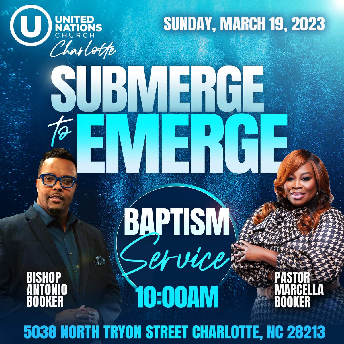 Join us this Sunday for our Special Baptism Service “SUBMERGE to EMERGE”! United Nations Church International Charlotte @ 10am! If you would like to get baptized, please inbox us and one of the administrators will reach out to you! You don’t want to miss this!!!