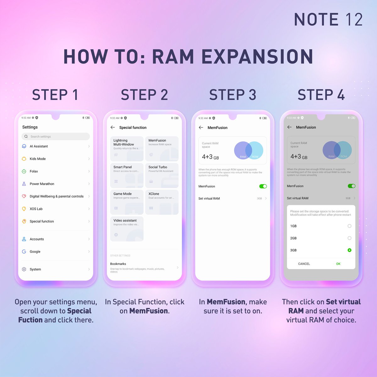 infinixuganda's tweet photo. Here's a guide on HOW TO expand the RAM on your NOTE 12.

Add a few extra GIGA BYTES of RAM to your NOTE 12 through these steps!

Stick around for more Tips on HOW TO use your device as intended!

#InfinixNOTE12 #InfinixHowTo https://t.co/wmsFOR1Y36