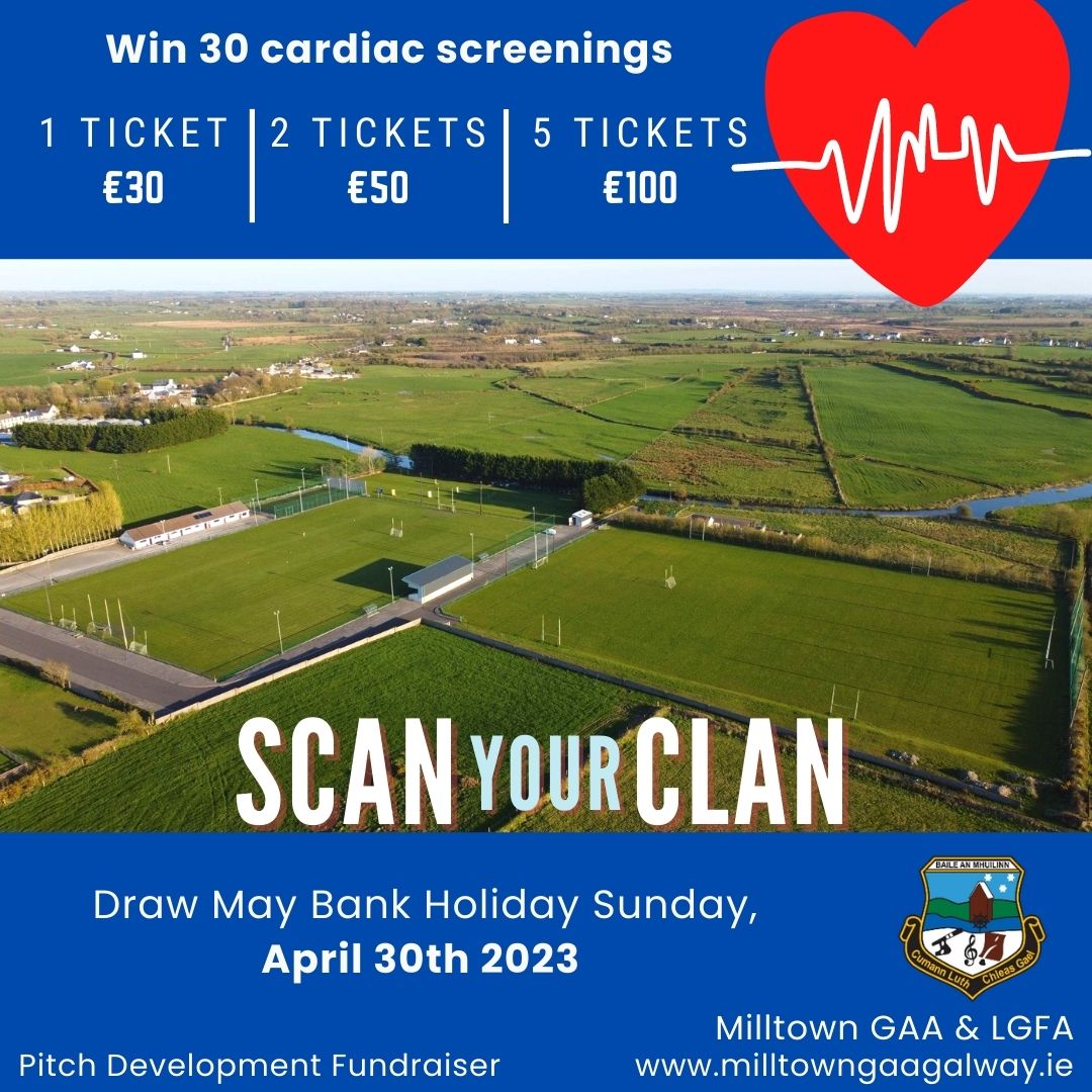 milltown_gaa's tweet photo. 📢❤️ Win 30 cardiac sports screenings 📢 ❤️
📢 #ScanYourClan with this amazing prize 📢
📢 Your clan could be your sporting team, your work colleagues, your community group, or your family! 📢
❤️ Learn more & buy your tix here : https://t.co/da6wGVBe7J ❤️ https://t.co/nQqbxAock7