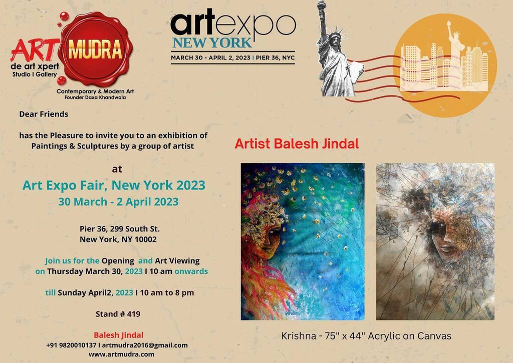 Dear friends,

Watch out for this space! Save the Date..

Tick Tock …Countdown Begins Starts..
Gear up..Ready Steady &amp; Go..

I Bales Jingle, am very excited to be a part of the #Art Expo Fair, New York's #30 March -2 April 2023 edition, under the panel of #Artmudra - de art …