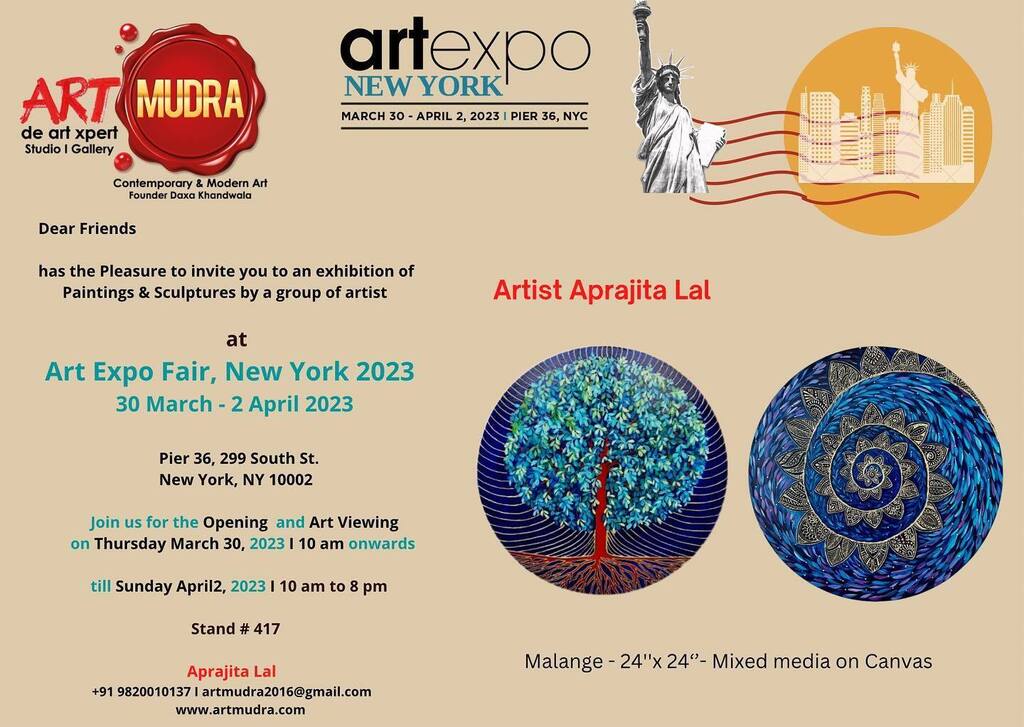 Dear friends,

Watch out for this space! Save the Date..

Tick Tock …Countdown Begins Starts..
Gear up..Ready Steady &amp; Go..

I Aprajita Lal, am very excited to be a part of the #Art Expo Fair, New York's #30 March -2 April 2023 edition, under the panel of #Artmudra - de art …