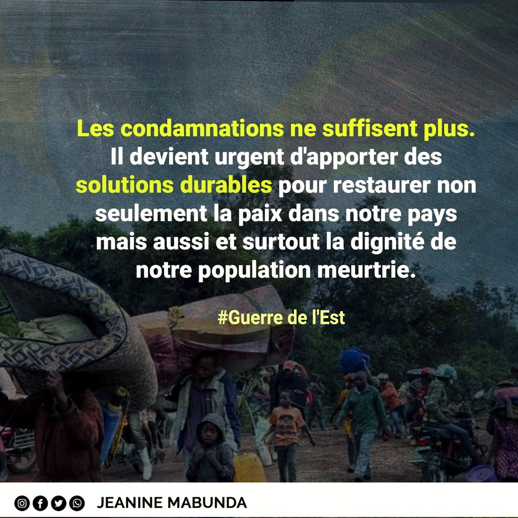 AimeriaP's tweet photo. Les condamnations ne suffisent plus. Devient urgent d'apporter des solutions durable pour restaurer non seulement la paix dans notre pays mais aussi et surtout la dignité de notre population meurtrie . https://t.co/H9jOZzKAqu