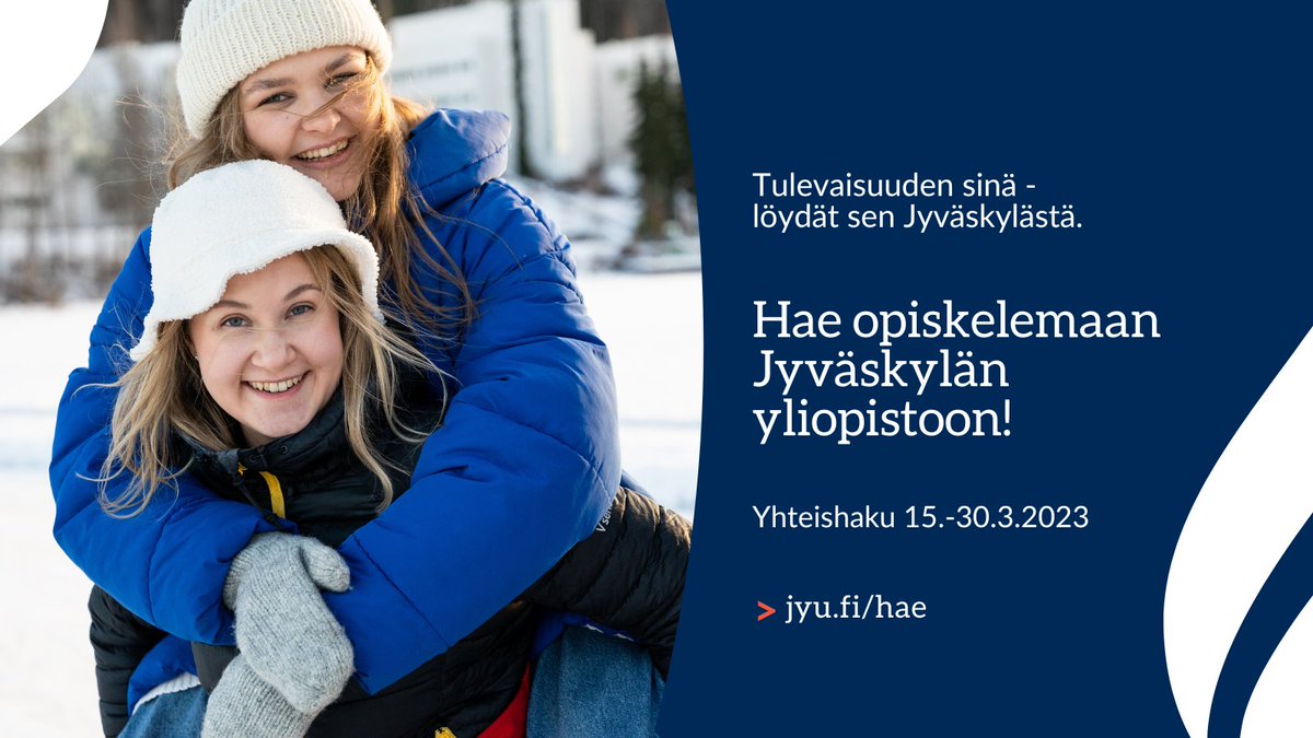 jyuscience's tweet image. Haluatko valmistua paremman huomisen, kestävän tulevaisuuden ja uusien teknologisten innovaatioiden rakentajaksi? Tutustu monialaiseen opintotarjontaamme ja muista hakea yhteishaussa 15.–30.3.2023! Lue lisää: jyu.fi/science/fi/hak… @jyflacclab @jyunsc @JYU_WISDOM #yhteishaku