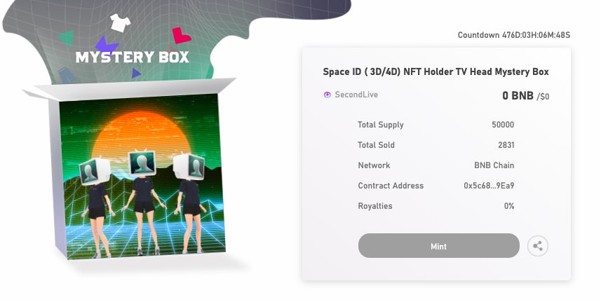 ☎️ Attention all Space ID .bnb domain holders:

🤩 We are EXCITED to announce that <a href="/SpaceIDProtocol/">SPACE ID</a> Brand Space activity is coming very soon.

✅ Make sure you have successfully minted a Space ID .bnb domain TV Head NFT, otherwise you won't be eligible to secondlive.world/marketplace/im…