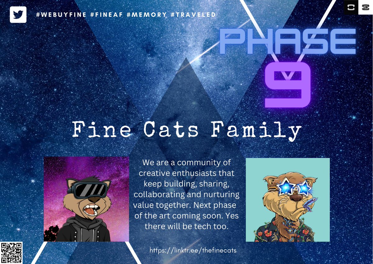 _SvenOve's tweet photo. Good morning CT. Many things are cooking. @TheFineCats are building their next phase. Codename: Phase 9. 🔵🤫
Art upgrade ✅
Community engagement ✅
Immersive experiences✅
Enhanced utility ✅
Evolving tech ✅
This family is building. @admiralfinest #FineStudio https://t.co/rNEK6aBxkz