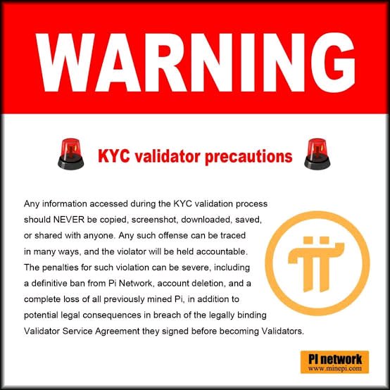 #KYCValidatorPrecautions #ProtectYourInformation #StayCompliant #PiNetworkKYC #AccountabilityMatters #StrictPenalties #LegalConsequences #ValidatorServiceAgreement #KeepPiNetworkSafe