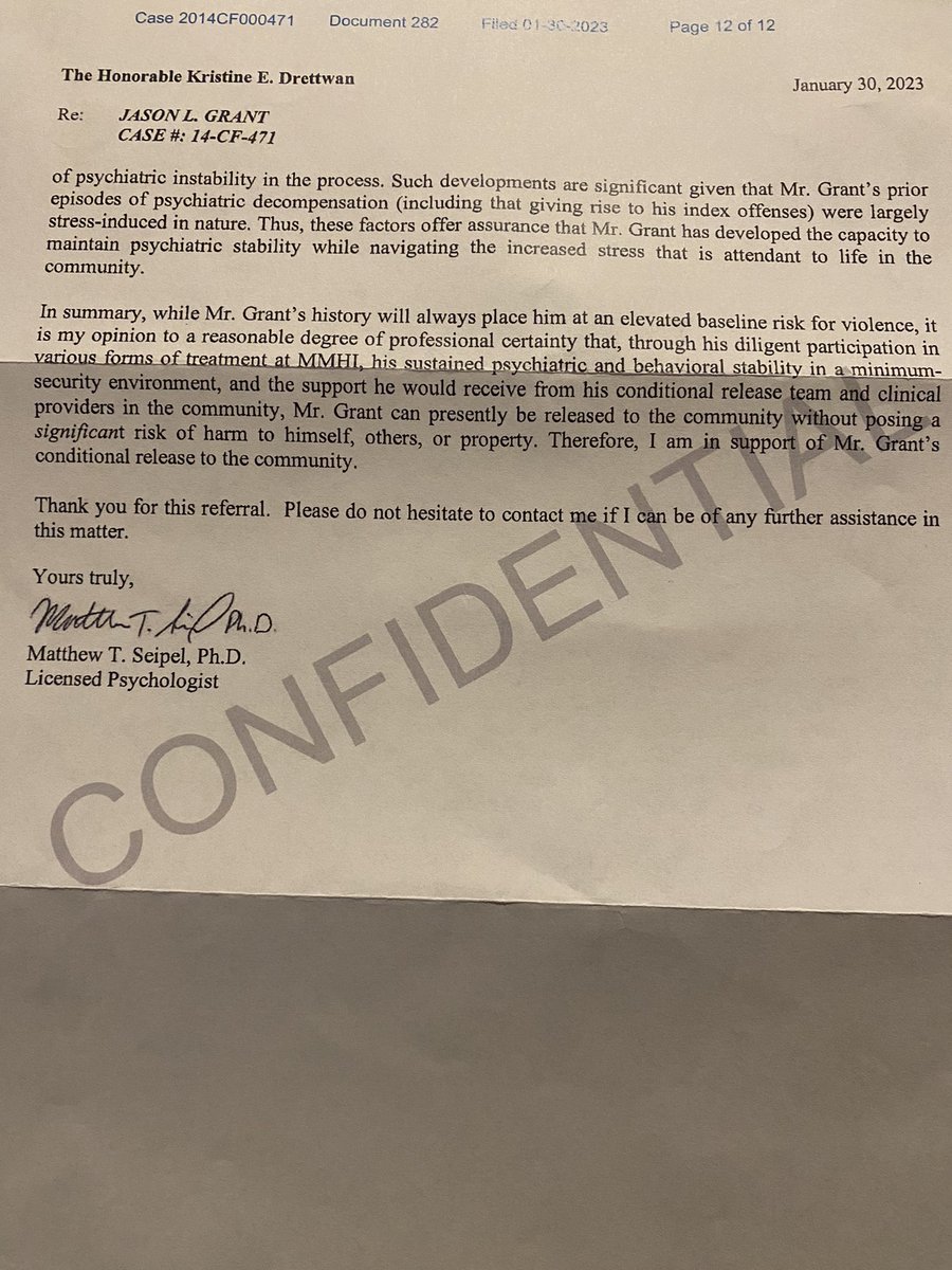 JGMHM1986's tweet photo. My battle continues. Racism &amp; a judge with a chip on their shoulder. 

This here is my report from a professor psychologist approving my release into the community and that I pose NO threats to anyone. And the judge STILL denies me my freedom! Help share my story!! https://t.co/sTl5fPwrm4