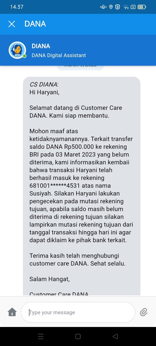 AdriyaniHasna's tweet photo. @min_zhizhi @danawallet @ojkindonesia @ojkjatengdiy kalo aku notifnya udh ditransfer dicek nggk ada jga😂😭 https://t.co/yZnrkif2Jv