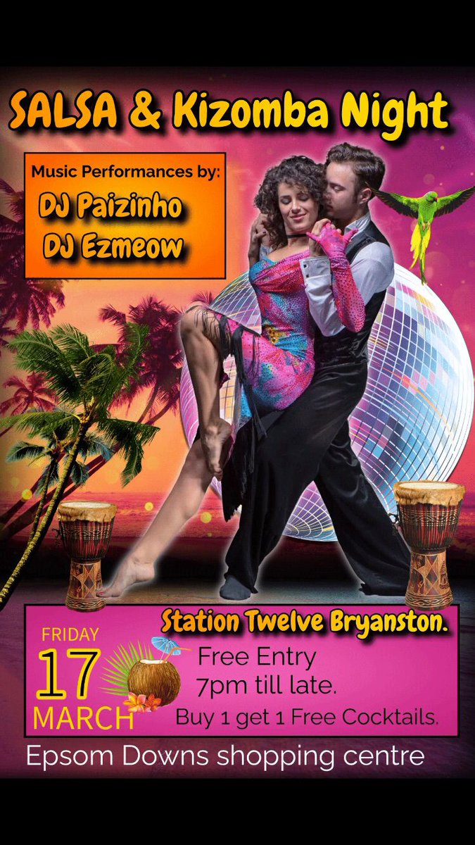 BukelwaMoerane's tweet photo. If you enjoy dancing, there is no reason to miss out on this free dance social this Friday. Come hang out with us at Station Twelve in #Bryanston #Sandton

Meet new people, dance, and have fun. 💃
#Dance #Kizomba #meetups  #20March #Sane https://t.co/25zU29A6Pl
