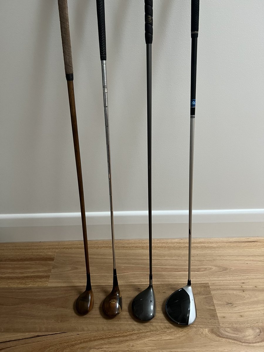 Dartman62's tweet photo. Plenty of discussion about rolling back the golf ball and maybe equipment to moderate length and always interesting to look at the evolution of the driver. What we have now is a long way from where we started. Fascinating and likely somewhere in the middle feels about right 🏌️ https://t.co/oAH4XcqIG1