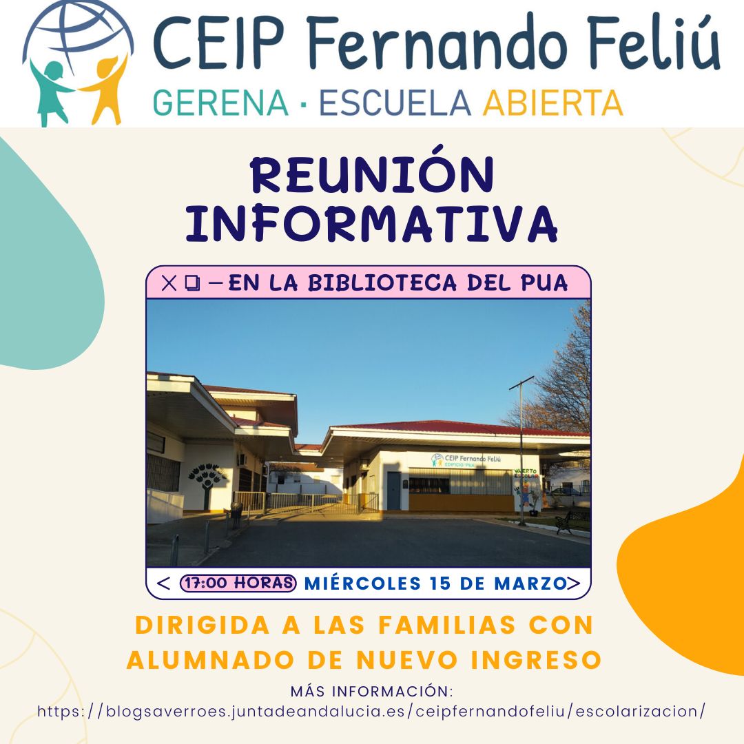 CeipFeliu's tweet photo. Recuerda, si tienes dudas y quieres conocer más de nuestro centro, acércate y te informamos de todo.
#ReuniónEscolarización https://t.co/WQ6xgSs9Tt