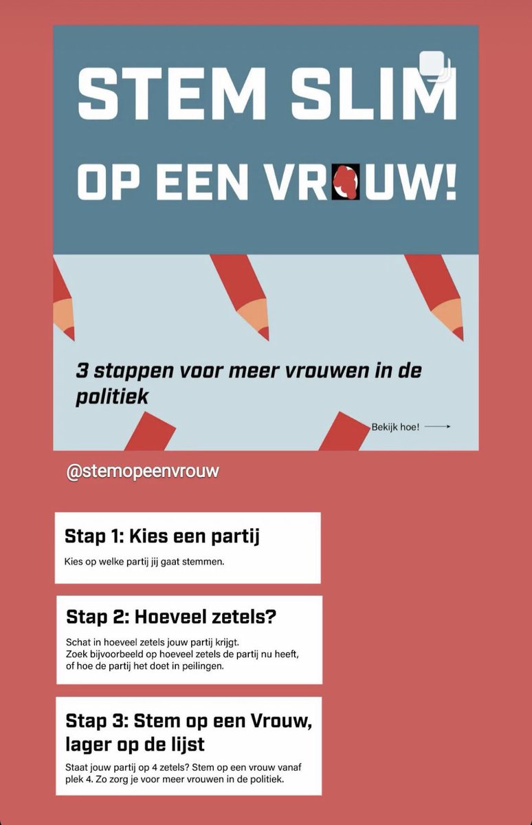 EmmyUittien's tweet image. Wil je ook meer vrouwen in de politiek? Stem dan op een vrouw die wat lager op de lijst staat. 👇🏼 #stemopeenvrouw #NederlandKiest 

Dankjewel @annemariesmit !
