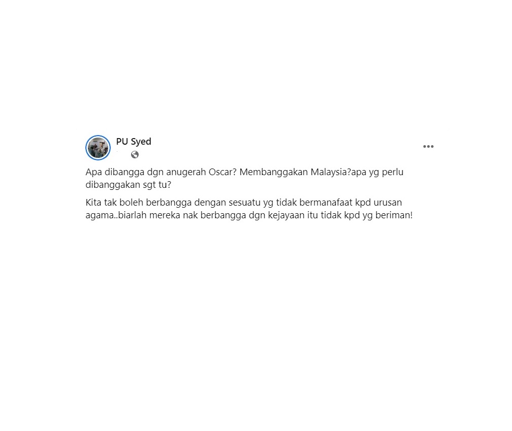 NewsBFM's tweet photo. 1. Islamic preacher PU Syed says being proud of Michelle Yeoh's Oscar win is non beneficial to religion.

"Apa dibangga dengan anugerah Oscar? Membanggakan Malaysia? Apa yg perlu dibanggakan sangat tu?" he said in an Instagram post. https://t.co/qSDqIrX1ib