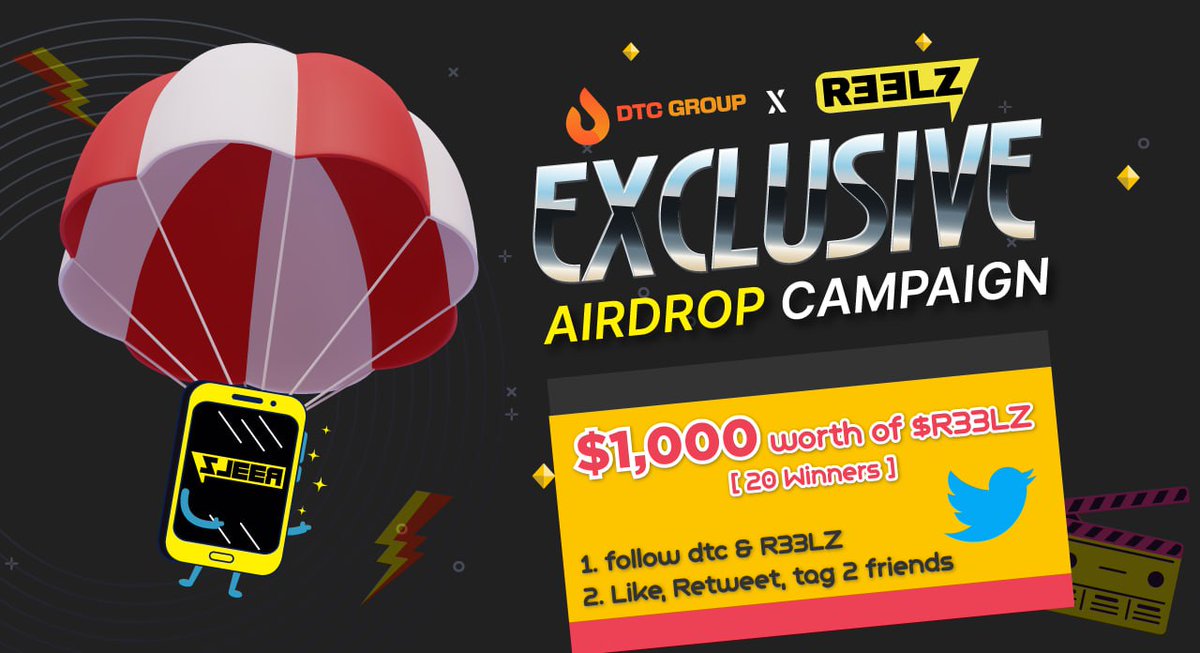 DTCGroup_'s tweet photo. 🔥DTC Group x $R33LZ Exclusive airdrop campaign

🏆 We are giving away $1000 worth of $R33LZ distributed to 20 random winners you just have to

1) Follow @DTCGroup_  and @R33LZofficial on Twitter
2) Join  https://t.co/pCASiPKSte
3) Like, Retweet this post, and tag 3 friends!
**Extra winning chance by downloading the R33LZ app: https://t.co/5p7O9vgKIC

💛 R33LZ aims to provide a 1st class mobile video streaming platform that rewards content creators and users. 
 
🌎R33LZ’s Website: https://t.co/N9A5Okoetx

🔸 DTC Group's Link Tree: https://t.co/TRUyOrxwtK

#Giveaway #Airdrop #DTCGroup #R33LZ