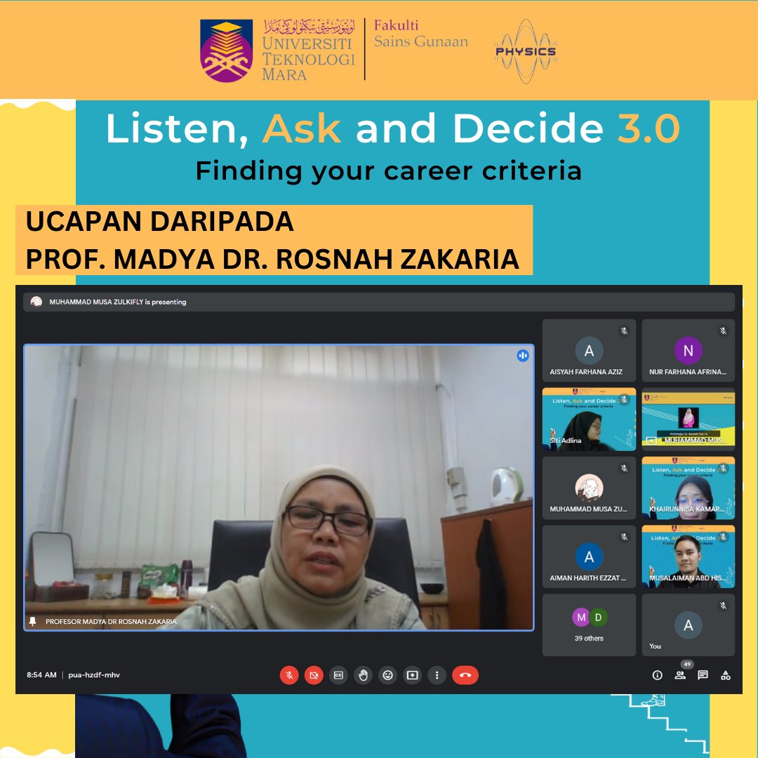 Official_PhySA's tweet photo. Assalamualaikum WBT
Salam Sejahtera
Salam UiTM Dihatiku ❤️
Salam FSG Padu 💪

[LISTEN, ASK AND DECIDE 3.0 (LAND) : UCAPAN DARI DEKAN DAN PENSYARAH FAKULTI SAINS GUNAAN] https://t.co/KggbBup9xf