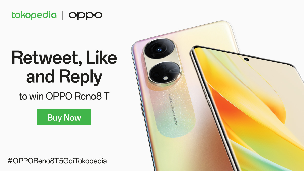 tokopedia's tweet photo. ✨ WIN RENO8 T ✨
 
Hari ini Minto &amp; OPPO mau adain giveaway OPPO Reno8 T nih!

Caranya:
1. FOLLOW @tokopedia &amp; @OPPOIndonesia
2. RT &amp; LIKE tweet ini
3. REPLY alasan kamu mau dapat Reno8 T
4. Gunakan #OPPOReno8T5GdiTokopedia

Good luck 🎉

#tokopehadiah #gadget #miaminto https://t.co/q4eRkVvKRq