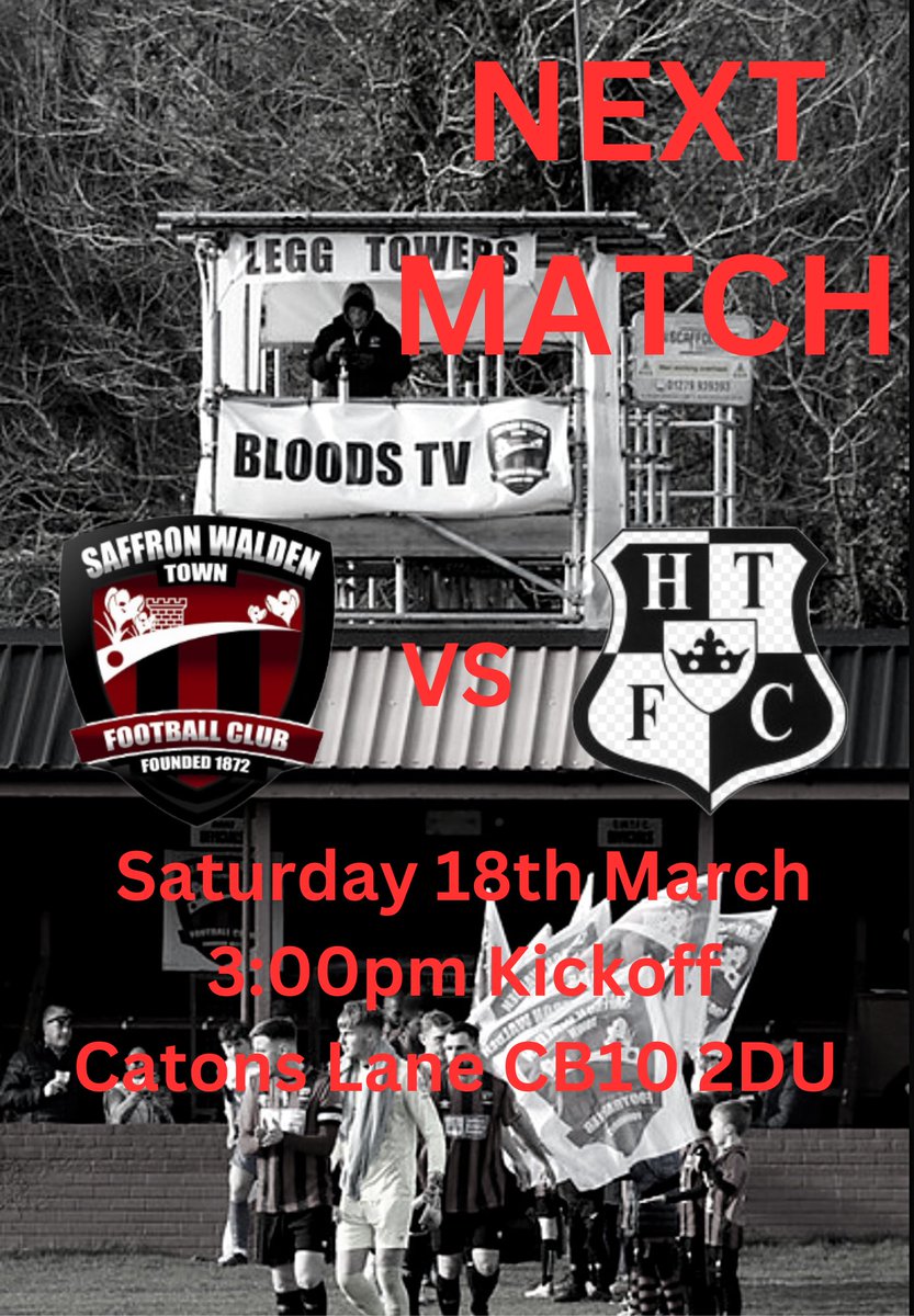 #SWTFC NEXT FIXTURE 🔜
🏆 Essex Senior League
🆚 <a href="/HalsteadTownFC/">Halstead Town FC</a> 
⏰ 3:00pm
📍 Catons Lane
#upthebloods ♥️

📸 Dominic Davey