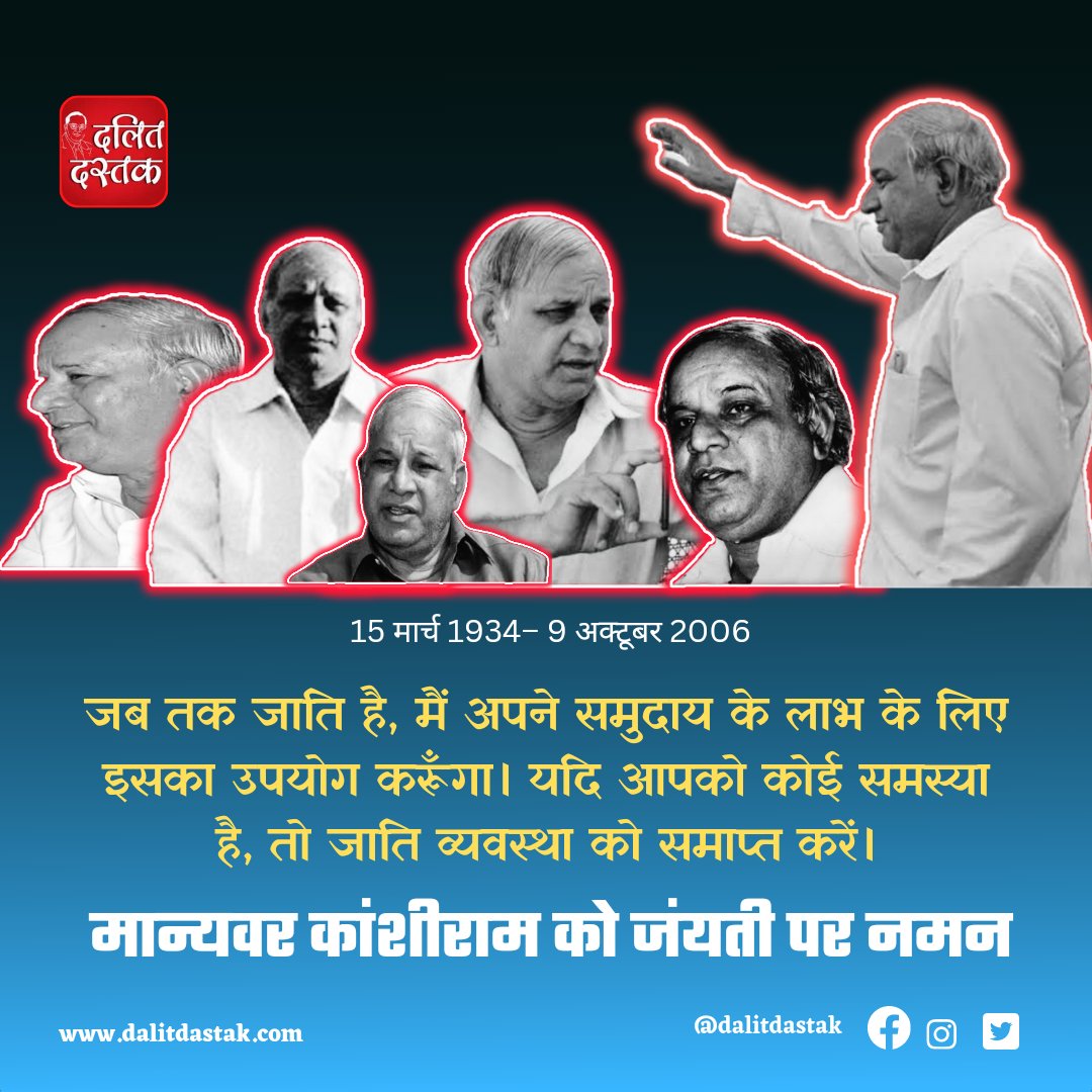 सामाजिक परिवर्तन के महानायक समतामूलक समाज के पक्षधर गरीबों शोषितों के मसीहा
मान्यवर साहब श्री #कांशीराम जी के जन्म जयंती पर उन्हें नमन। 🙏 💐🌺

#मान्यवर_कांशीराम
#मान्यवर_कांशीराम_साहब_अमर_रहें