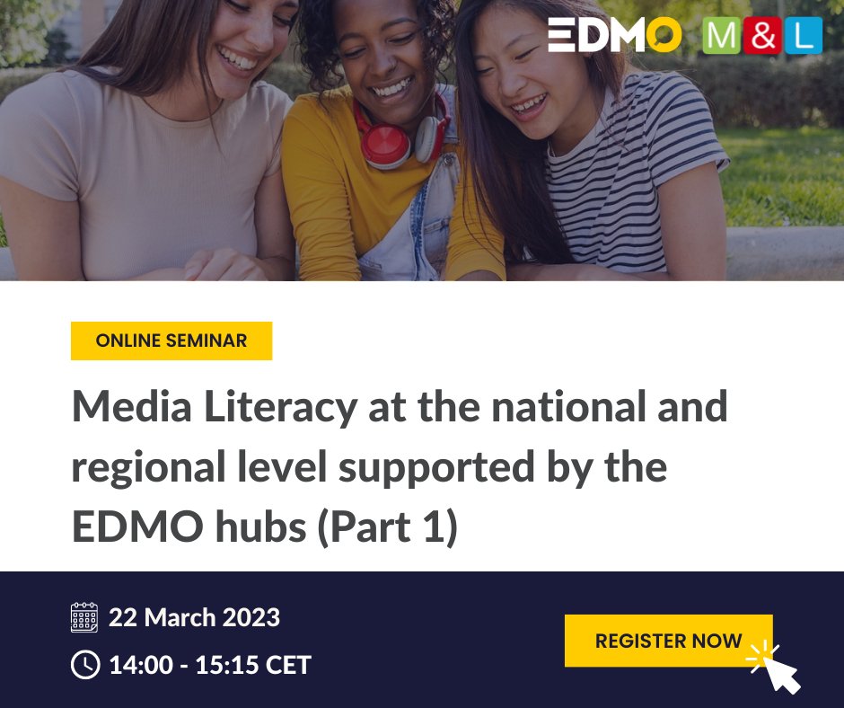 MediaLearning's tweet photo. Join us!
📅Wed, 22 March
🕧14:00-15:15 CET

We will introduce the #medialiteracy work carried out by some of the new @EDMO_EUI hubs. This session we will focus on ADMO (Croatia, Slovenia) @BROD_EDMO (Bulgaria, Romania) @MEDDMOhub (Greece, Cyprus, Malta)

👉https://t.co/vORftAfhKC https://t.co/Om8xxQruat