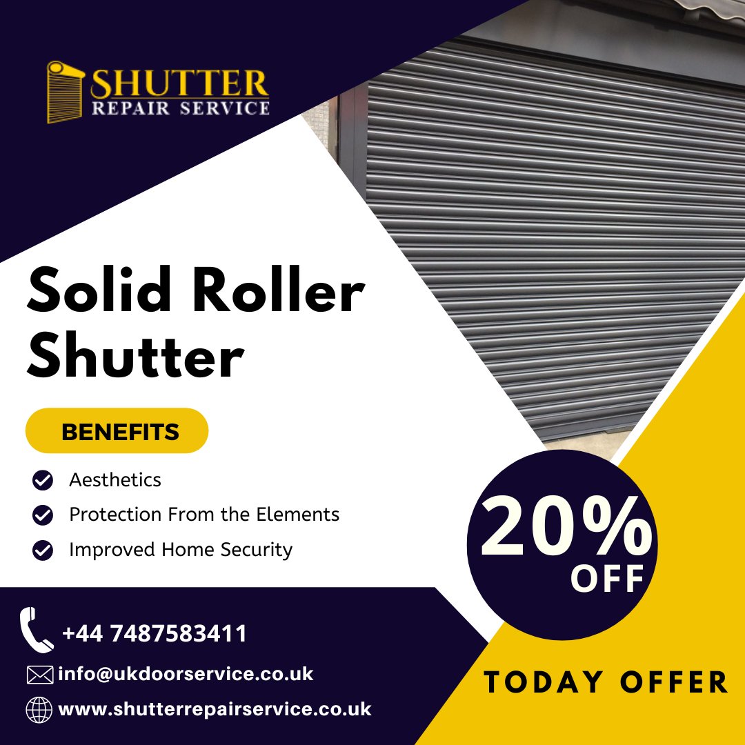 ShutterService's tweet photo. Today only, get 20% off when you book any Solid Roller Shutter Service with us! Donโt miss out on this special offer and book now: +44 7487583411
Website: https://t.co/MbcmJEmUGH
Find Us: https://t.co/wQbrYxtUyt
#shutterrepairservice #solidrollershutter #fireshutter #rollerdoors https://t.co/zXUwpwTADD
