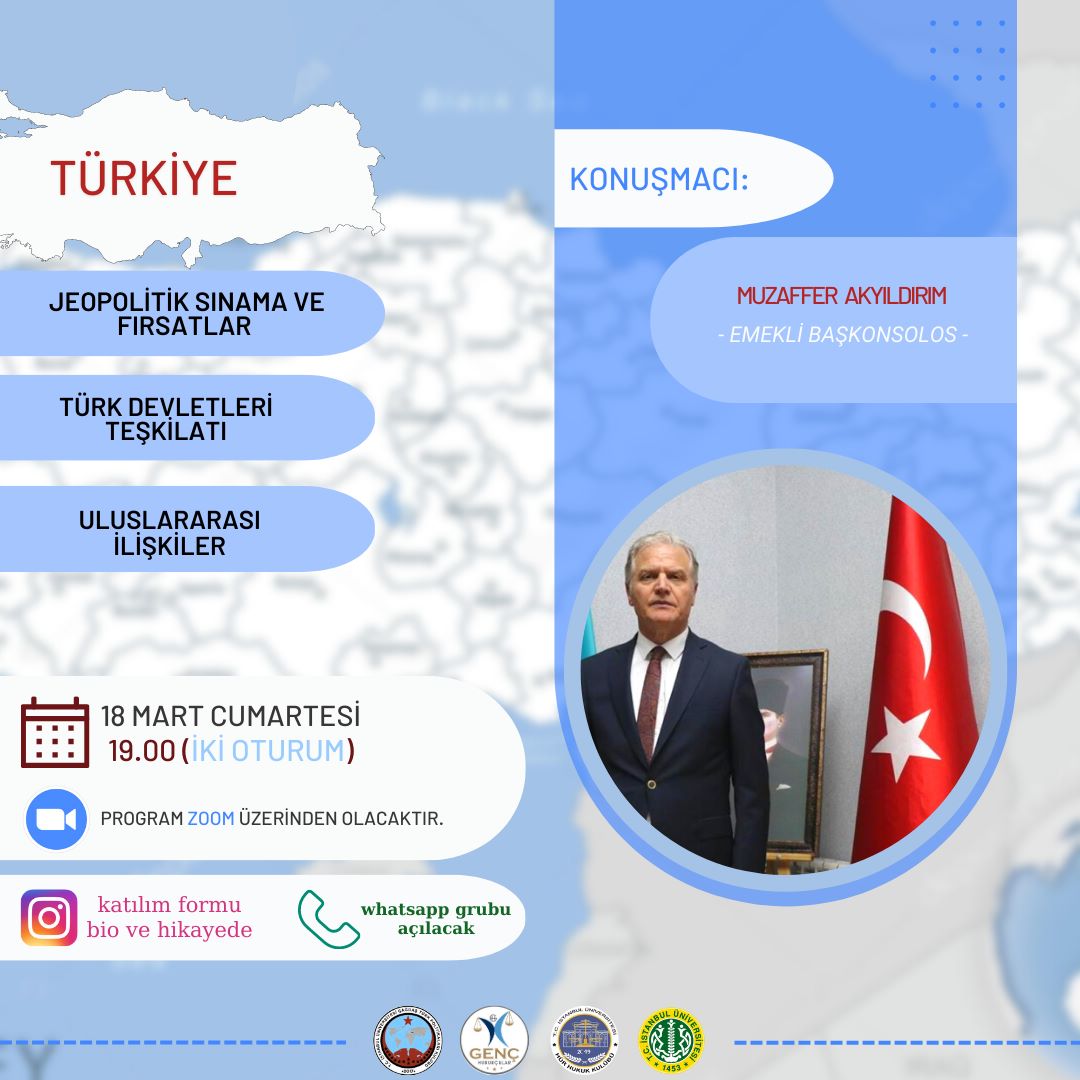 HurHukuk's tweet photo. https://t.co/oUpXYgK4Uk

Yeni bir etkinlikle merhaba arkadaşlar🥳  18 Mart Cumartesi günü Çanakkale Zaferi'nin 108. sene-i devriyesinde Türkiye Cumhuriyeti'nin gelmiş olduğu uluslararası konumunu, jeopolitik ehemmiyetini ve Türk Devletleriyle olan ilişkilerini işleyeceğiz. https://t.co/x0bfkdAqak