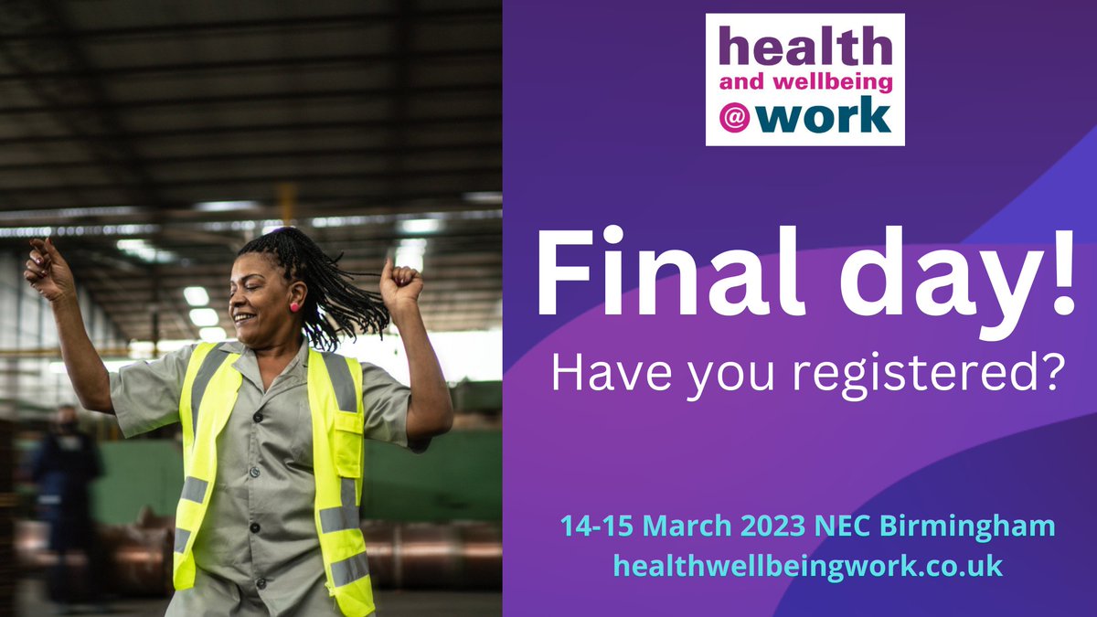 HWatWork's tweet photo. It's the final day of our 2023 conference and exhibition!
Join us at the NEC, Birmingham.
https://t.co/l7eHeKrfDq
#HealthatWork2023 #HWW2023 #HWatWork https://t.co/eg4JMn38ev