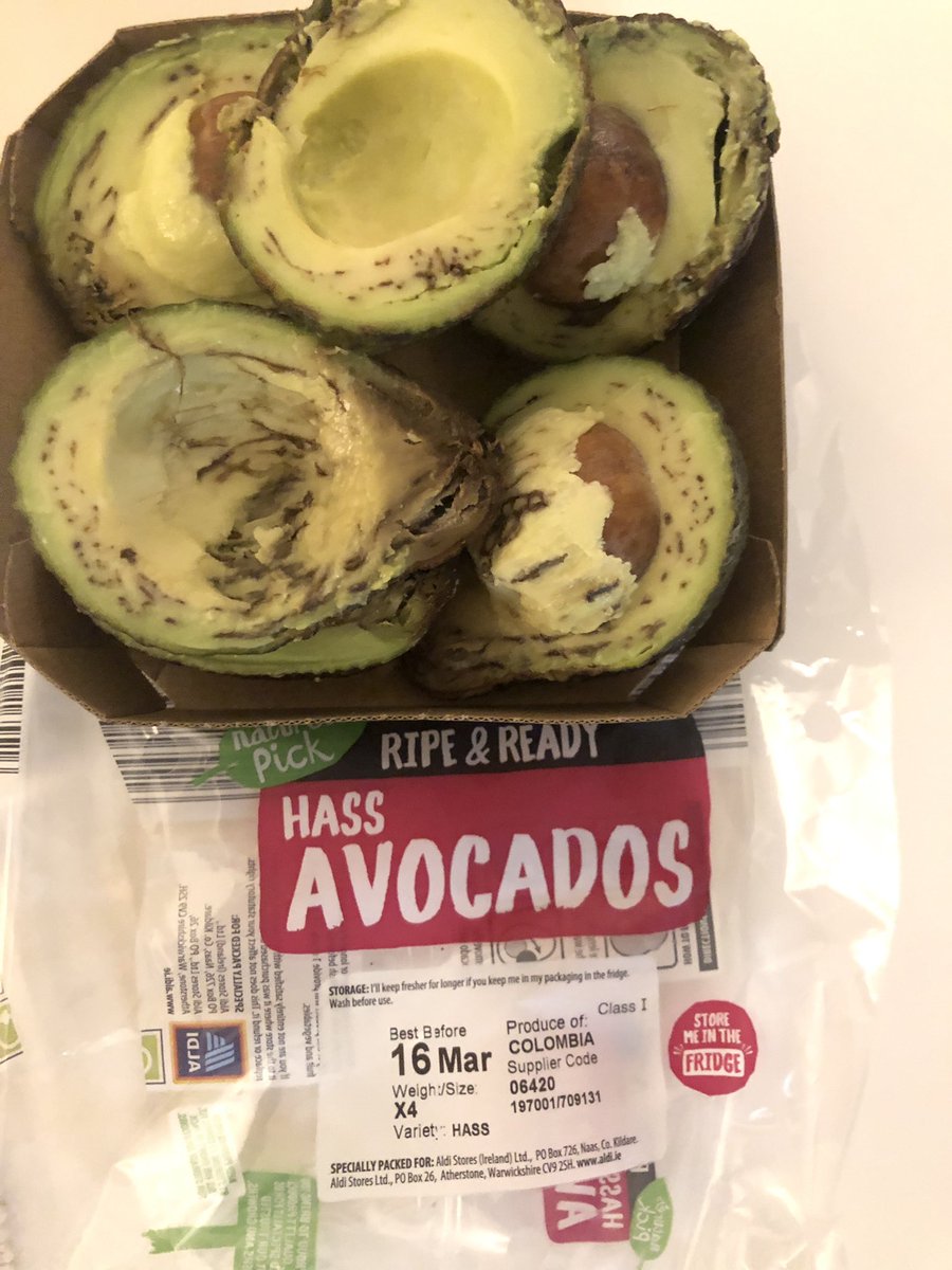 outwithpeter's tweet photo. Brought these on Monday from @Aldi_Ireland and went to eat them yesterday. Now I know why we starting shopping in @lidl_ireland instead!🥑 #avocado https://t.co/mSw79dYJAE